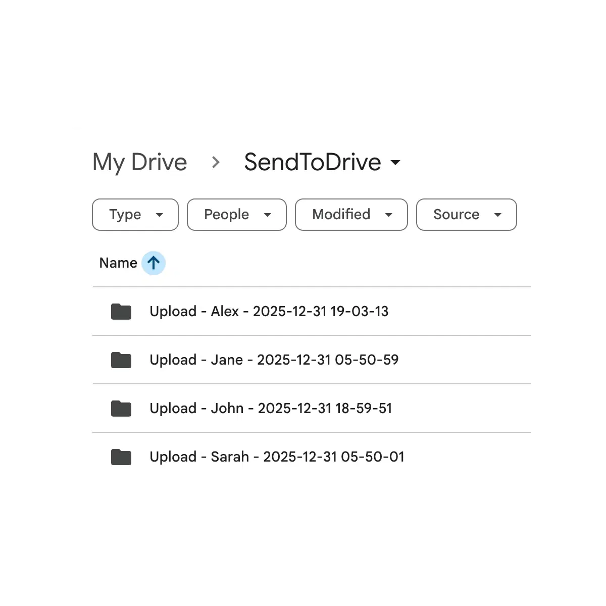 Automatisk undermappe for hver filupload i Google Drive