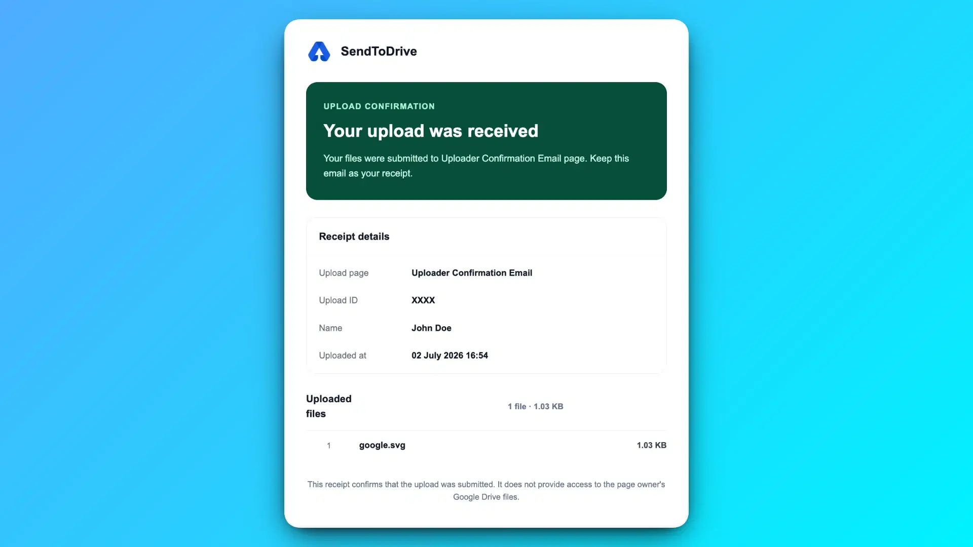 Email konfirmasi untuk upload file yang berhasil