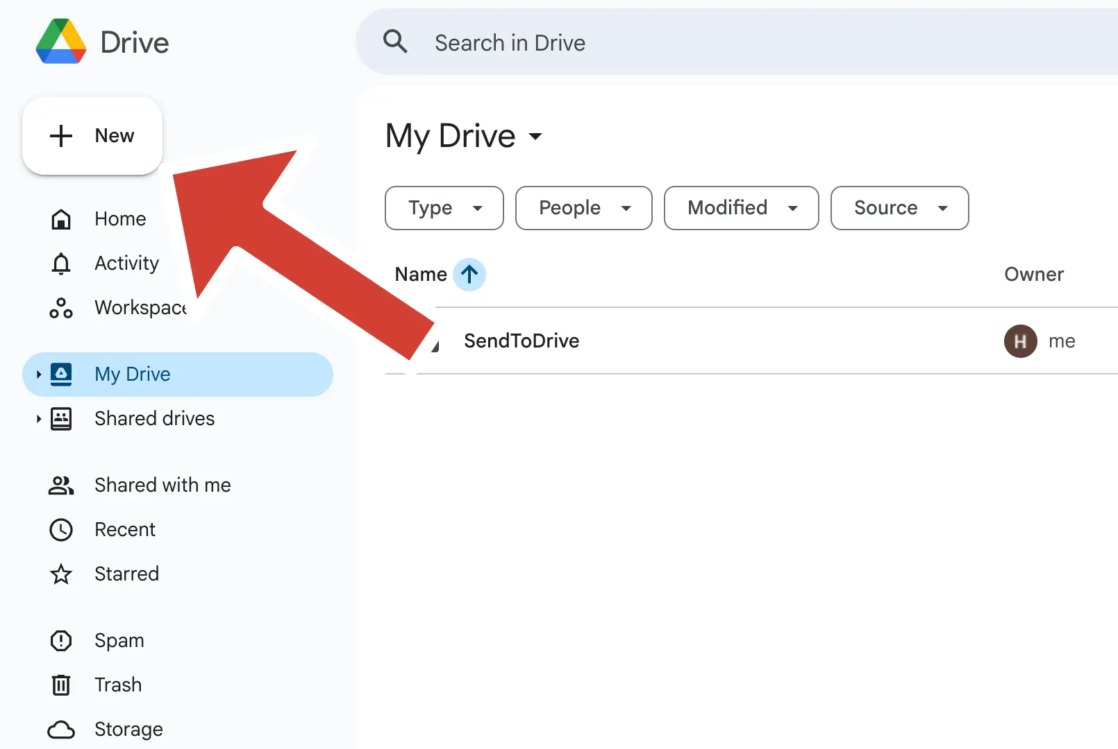 Button New Google Drive