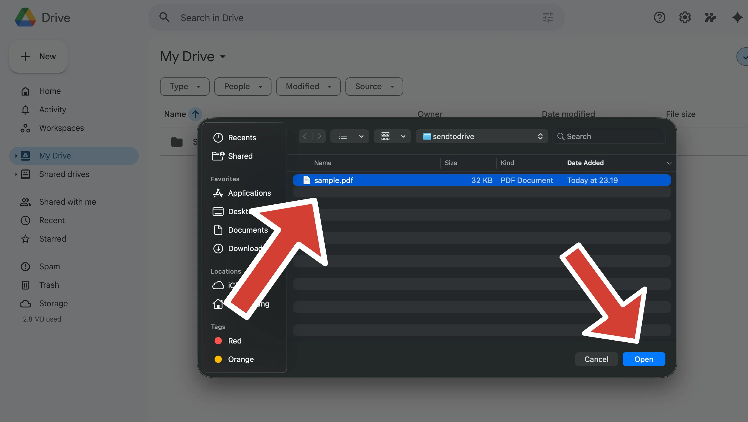 Select Files to Upload Google Drive