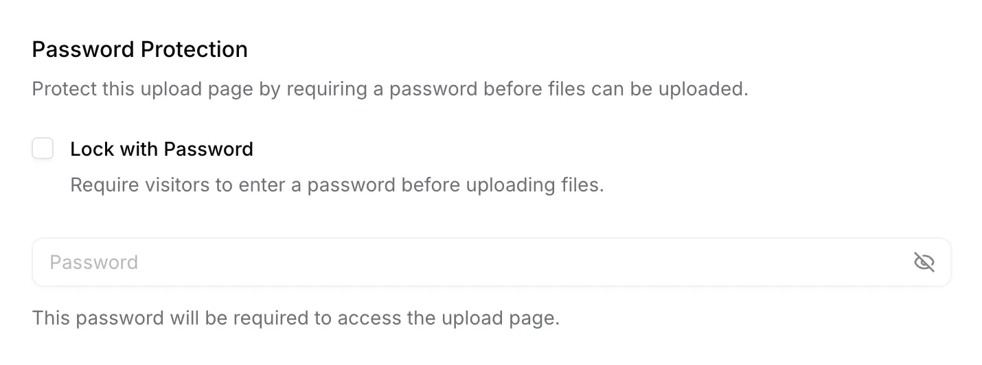 Enable password protection for upload page