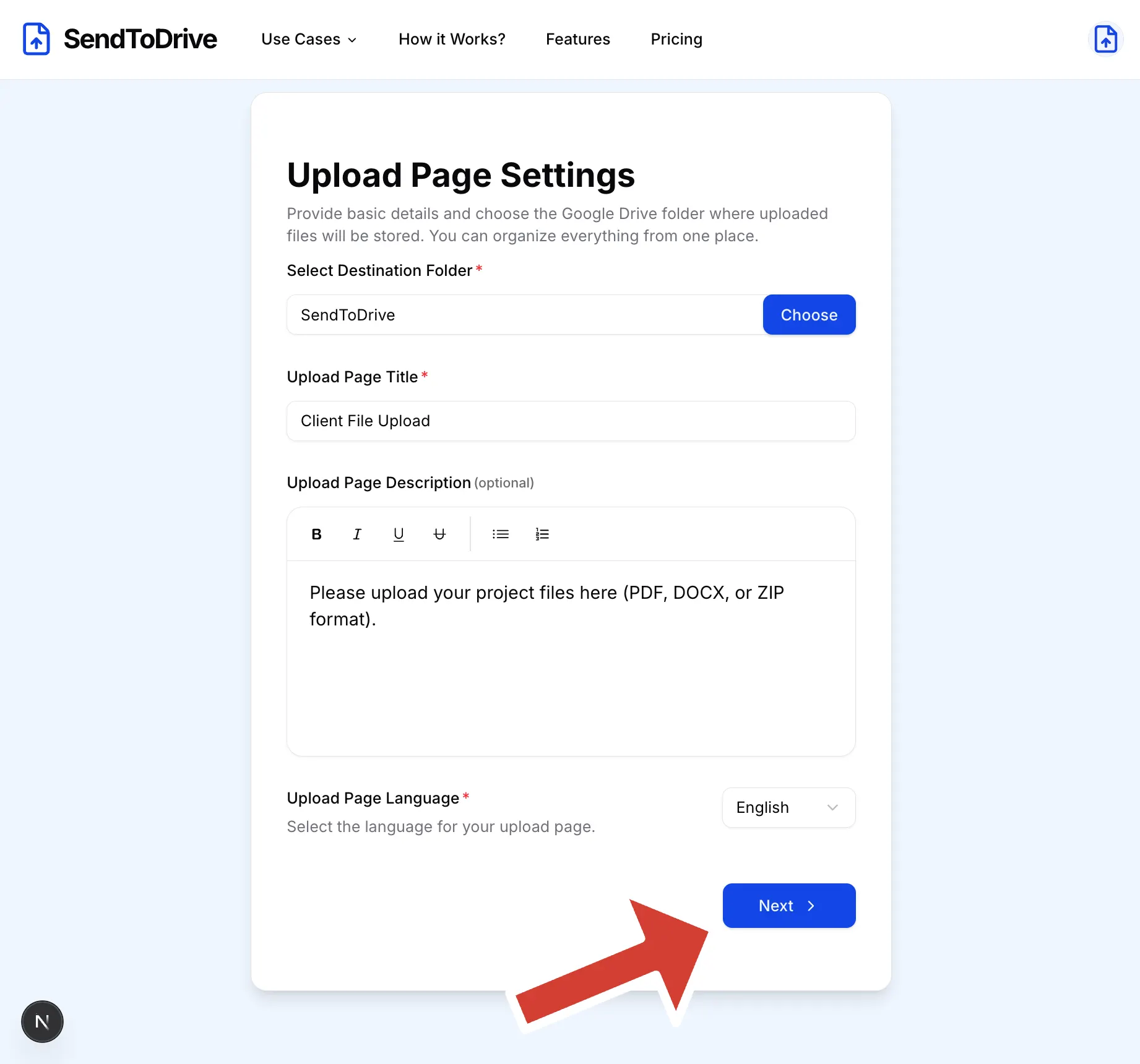 Step 7 — Configure Your Upload Page