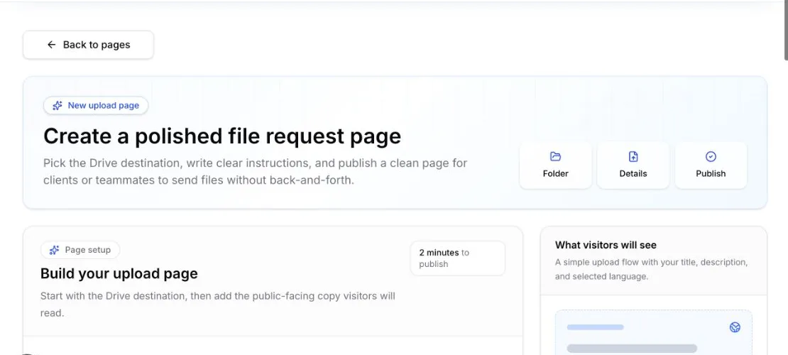 Itaas ng bagong upload page setup form